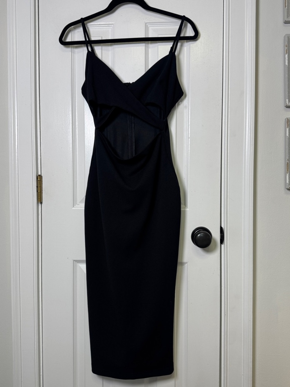 Lulus Black Criss Cross Cutout Midi Dress  Bodycon Slip S